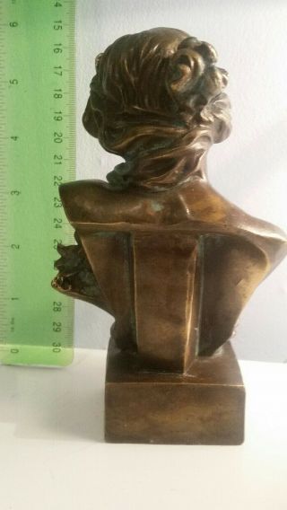 Small Signed Art Nouveau Hollow Cast Bronze Bust of a Muse Antique Sculpture 3