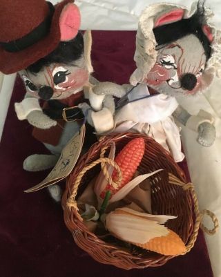 Annalee Dolls 8” Autumn Thanksgiving Pilgrim Girl & Boy Mouse 3050