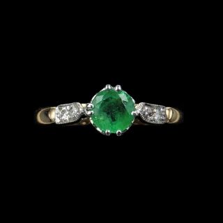 Antique Art Deco Emerald And Diamond 18ct 18k Yellow Gold And Platinum Ring 1920