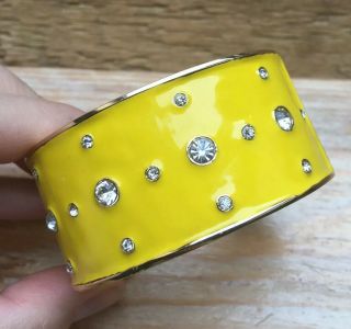 Vintage Style Yellow Enamel Panel Bangle/rhinestone Set/bracelet/hinged/retro