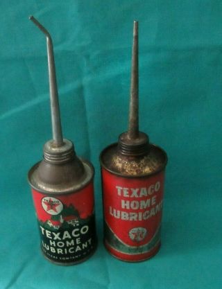 2 Vintage Texaco Home Lubricant Advertising Handy Oiler Tin Can Oil Texas Old