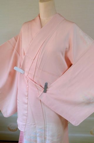 Kimono Tsukesage Silk Women Pink Bokashi Vintage Japanese Geisha Cosplay /443