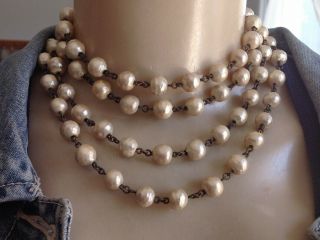 Vintage Miriam Haskell Necklace Extra Long 60 " Baroque Pearls Unsigned