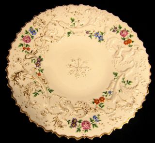 Gorgeous Antique Meissen Porcelain Floral Roses High Relief Gold Gilt Plate 1850