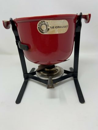 Vintage Red Le Creuset Service A Fondue Cast Iron Set W/ Pot Burner