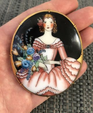 Huge Antique Art Deco French Hand Painted Porcelain & Gold Fill Cameo Brooch