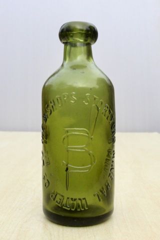 Vintage Bishops Stortford Mineral Water Co Herts Green Glass Ginger Beer Bottle