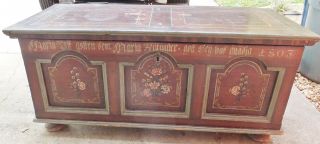 Antique 1803 Early German Immigrant Paint Decorated Blanket / Dower Chest