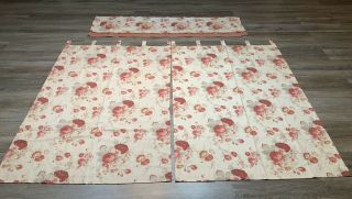 2 Waverly Norfolk/vintage Rose Tab Top Drape Curtains Pair 63”,  Valance Euc Red