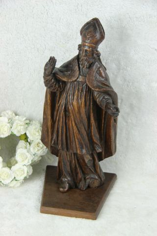 Antique mid 1800 French oak wood carved Bishop saint religious statue figurine 2