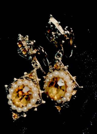 Vintage Clear Rhinestone Drop Dangle Earrings Signed Coro Gorgeous Sparkle