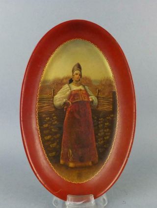 Antique Russian Imperial Lacquered Hand Painted Plate By Lukutin