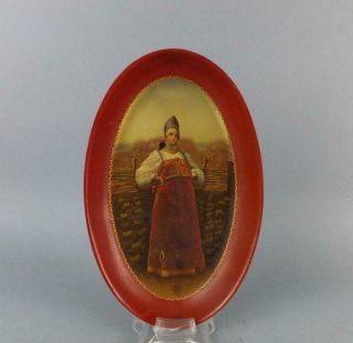 Antique Russian Imperial Lacquered Hand Painted Plate By Lukutin 2