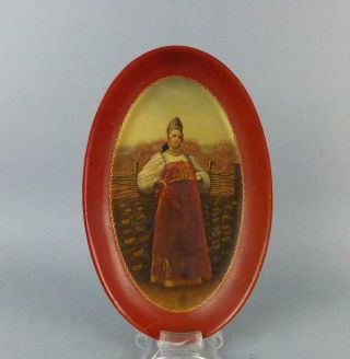 Antique Russian Imperial Lacquered Hand Painted Plate By Lukutin 3