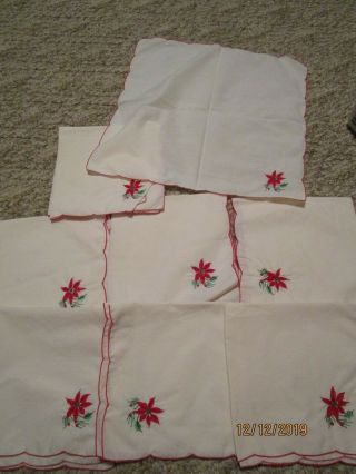 Vintage Christmas Poinsettia Napkins X 8 15 By 15 Inches Gently Pre Owned