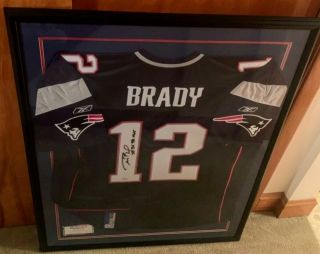 Tom Brady Authentic Signed Autographed Patriots Framed 32x40 Jersey Tristar