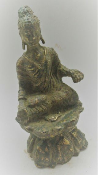 Finest Circa 200 - 300ad Ancient Gandharan Bronze Seated Buddha Figurine Gilt