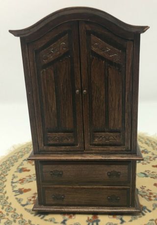 Vintage Dollhouse Miniature Reminiscence Dark Wood Armoire Dresser Furniture