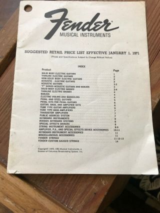 Vintage Collector 1971 Fender Musical Instruments Pricing List