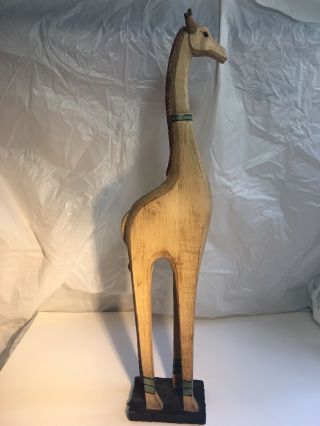 Hand Carve Wood Giraffe Figure Statue Figurine Detailed Sleek Vintage Estate 24”