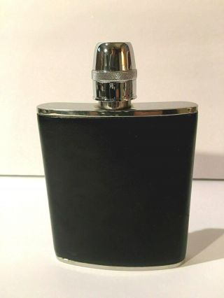 Vintage Black Leather Wrapped Flask 6 Oz Stainless Steel Made In England