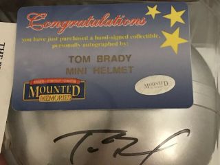 1 Day Tom Brady Signed Mini Helmet Mounted Memeories