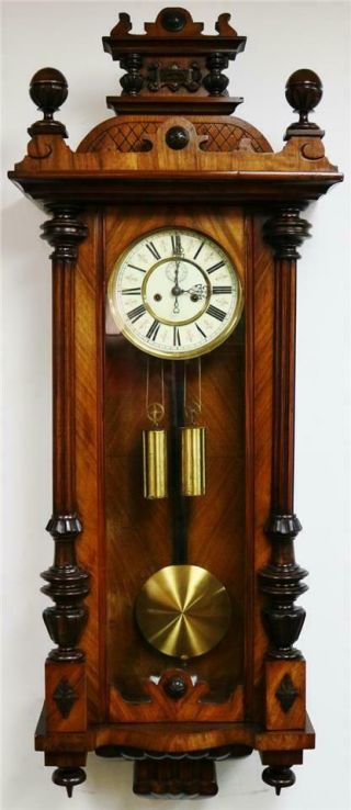 Sublime Antique A Willman & Co Twin Weight Walnut Vienna Regulator Wall Clock