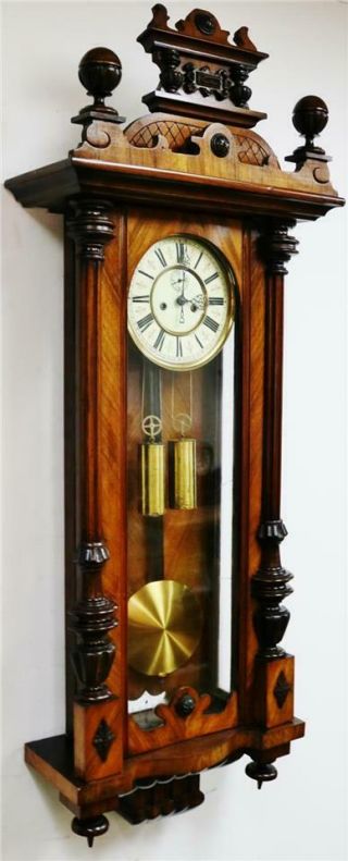 Sublime Antique A Willman & Co Twin Weight Walnut Vienna Regulator Wall Clock 2