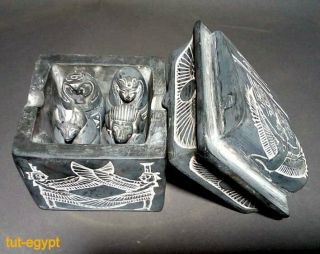 ANCIENT EGYPTIAN STATUE BOX Set of 4 Canopic Jars Egyptian Organs Funerary Stone 2