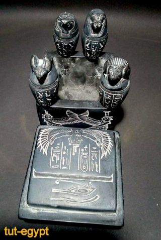 ANCIENT EGYPTIAN STATUE BOX Set of 4 Canopic Jars Egyptian Organs Funerary Stone 3