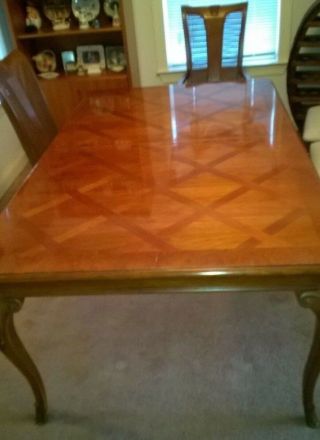 Thomasville Dining Room Table Inlaid Parquet W/ 2 Captain & 4 Chairs