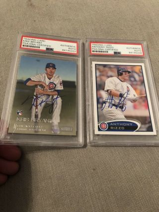 Autographed Kris Bryant And Anthony Rizzo Baseball Cards Psa Certified Signed