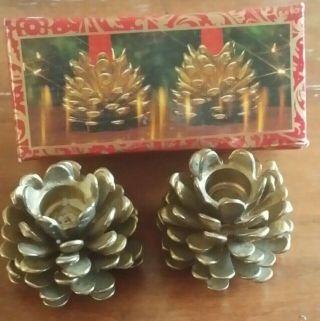 Vintage Decorative Solid Brass Pine Cone Candle Holders Collectibles