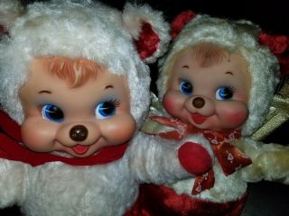 2 Vintage Rushton Rubber Face Smiled Bear Christmas Plush Rare