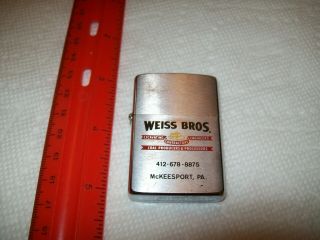 1979 Advertising Zippo Lighter,  Weiss Bros Contractors,  Coal Prod.  Mckeesport,  Pa
