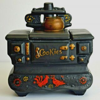 Mccoy Pottery Usa Vintage Black Wood Burning Cook Stove Cookie Jar