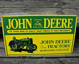 Vintage John Deere Porcelain Sign Nos Ande Rooney Farm Feed Gas Oil Sign Ex,