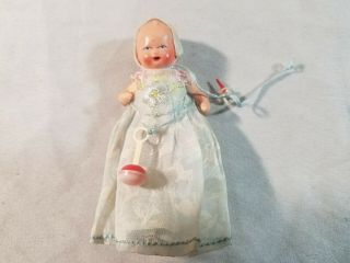 Sweet Small 4 " Antique German Baby Doll Composition W Pacifier & Rattle