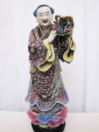 Vintage Large 19” Tall Chinese Woman Figurine W/ Wood Stand