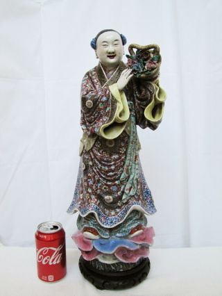 Vintage Large 19” tall Chinese Woman figurine w/ wood stand 2