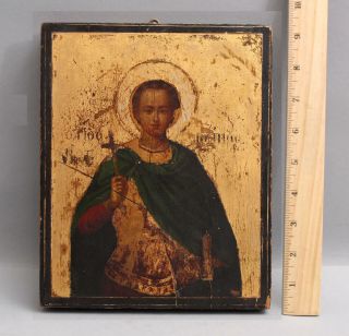 19thc Antique Greek Christian Wood Icon Painting St Demetrios Thessaloniki