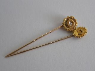 2 Antique 9ct / 15ct Gold Stick Pins Horseshoe & Diamond 2.  26 Gram Scarp Or Wear