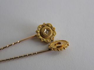 2 antique 9ct / 15ct gold stick pins horseshoe & diamond 2.  26 gram scarp or wear 2