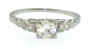 Antique 18k White Gold 0.  70ct Diamond Wedding Engagement Ring 0.  66ct Ctr Sz 8.  5