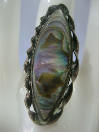 Estate Vintage Sterling Silver Abalone Hecho En Mexico Braided Ring