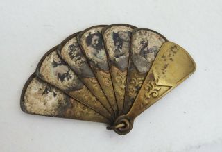 Old Vintage Dolls House Miniature Brass Hand Fan