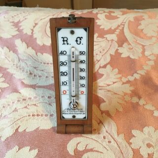 Vintage German Antique Carved Wood Folding Travel Thermometer