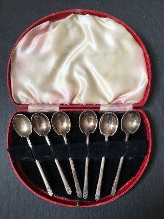 Antique Set Of Six Solid Sterling Silver Art Deco Coffee Spoons 1937 James Dixon