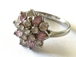 Vintage silver pink quartz cubic zirconia dress ring.  Size N 2