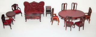Vintage Victorian Red Velvet Living Room Furniture And Dinning Room Set